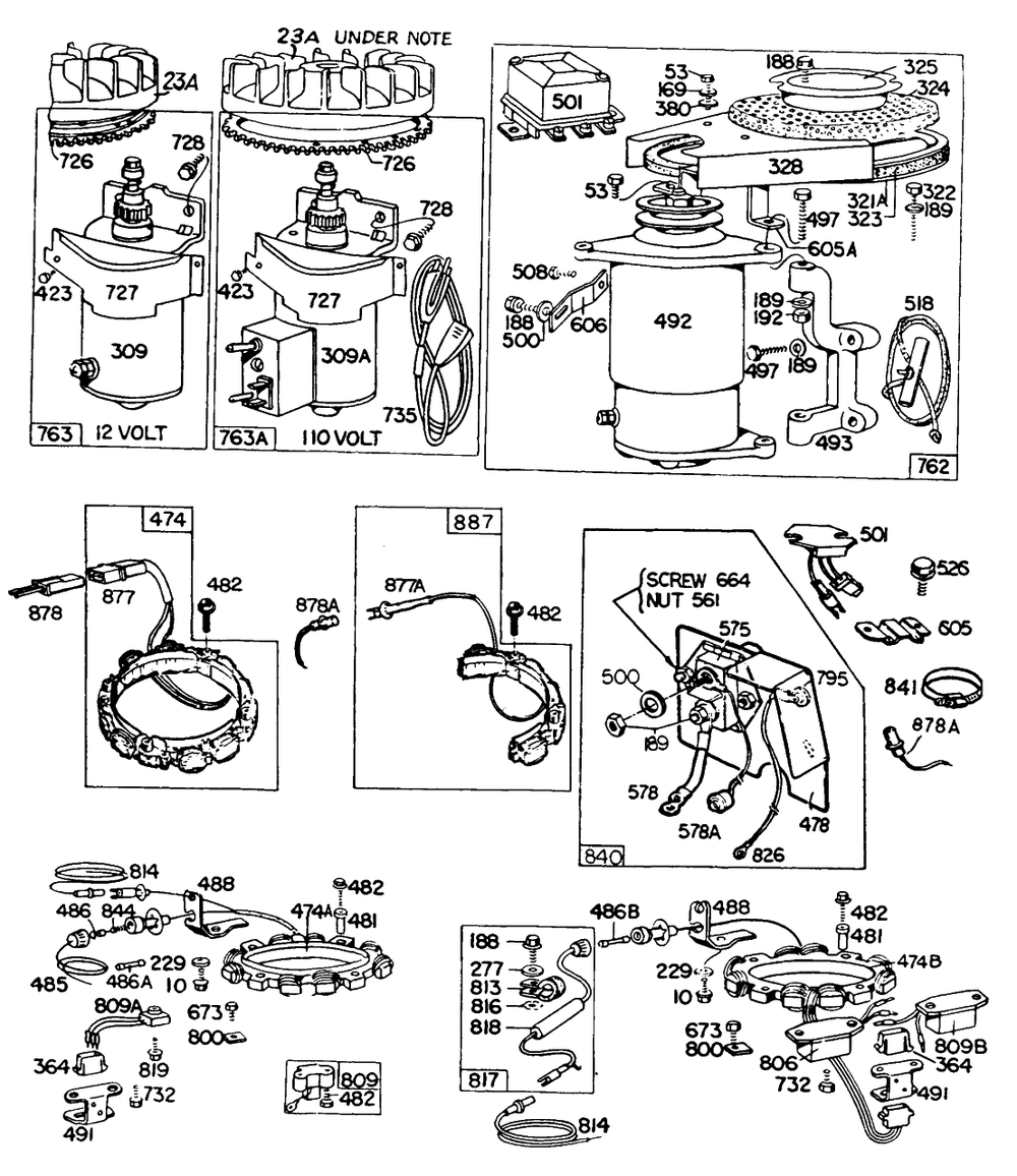Elect Starters,misc Elect Diagram and Parts List for 170702-0154-XX  Briggs and Stratton Engine